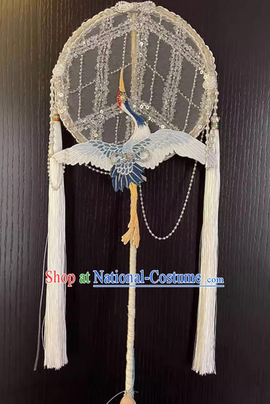 Embroidery Beads Heavy Industry Ancient Style Hanfu Long Handle Round Fan Handmade Palace Fan Dance Fan Chinese Style