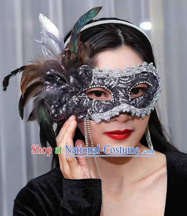 Venetian Gray Flower Mask Feather Masked Singer Halloween Carnival Party Mask