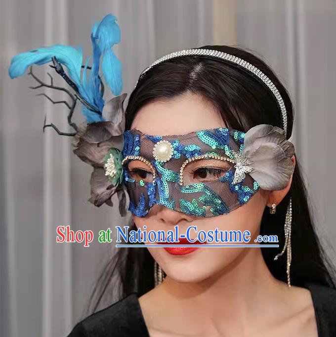 Venetian Green Flower Mask Feather Masked Singer Halloween Carnival Ball Party Mask