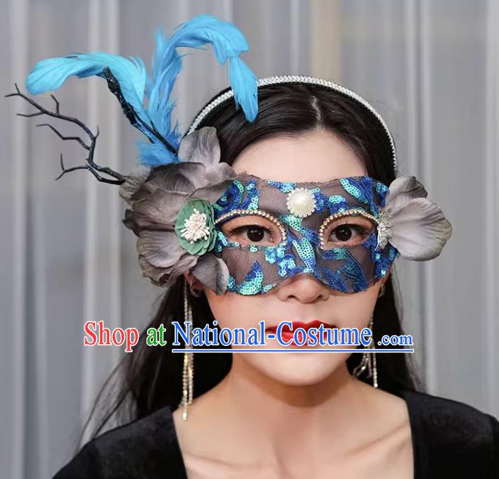 Venetian Green Flower Mask Feather Masked Singer Halloween Carnival Ball Party Mask