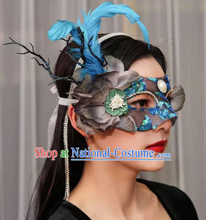 Venetian Green Flower Mask Feather Masked Singer Halloween Carnival Ball Party Mask