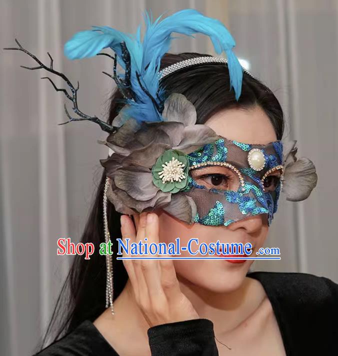 Venetian Green Flower Mask Feather Masked Singer Halloween Carnival Ball Party Mask