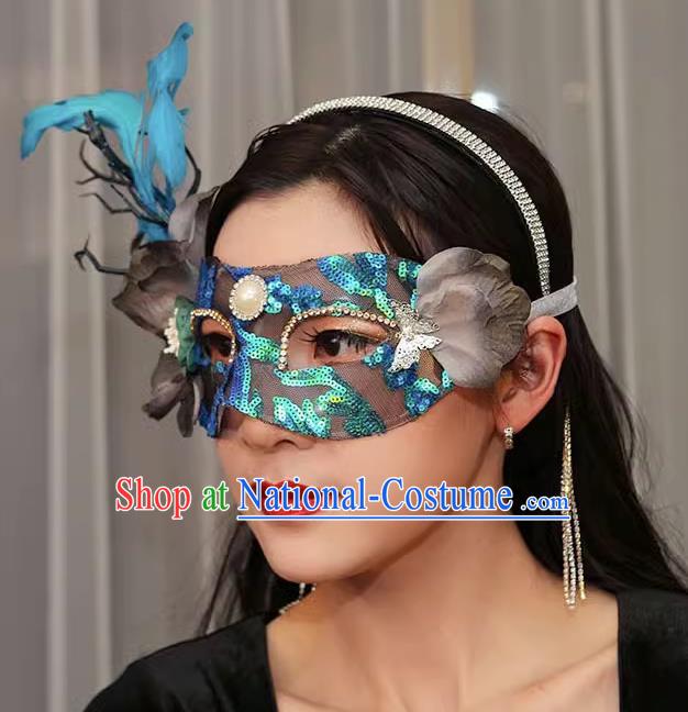 Venetian Green Flower Mask Feather Masked Singer Halloween Carnival Ball Party Mask