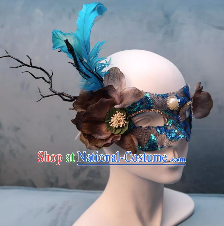 Venetian Green Flower Mask Feather Masked Singer Halloween Carnival Ball Party Mask