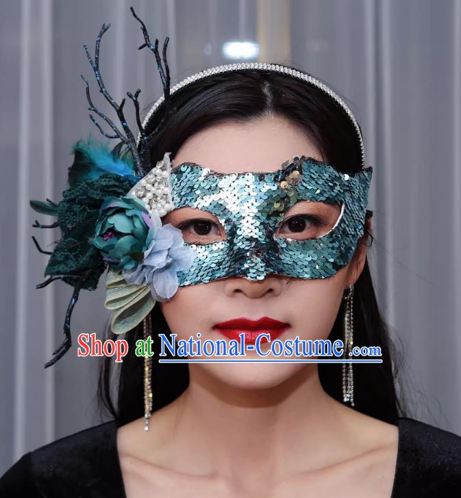 Venetian Green Flower Mask Feather Masked Singer Halloween Carnival Ball Party Mask