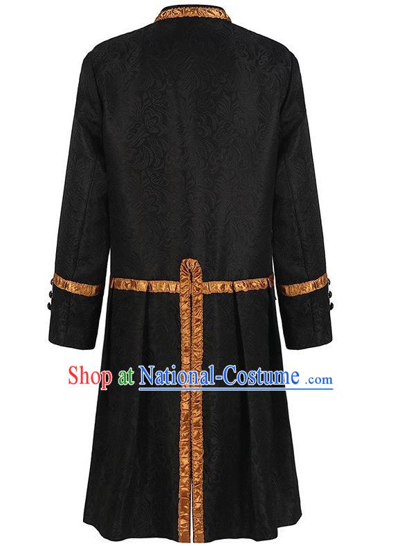 Medieval Black Jacquard Jacket Male Cosplay Old Aristocratic Court Coat Dark Gold Edging Collar Stand-Up Costume