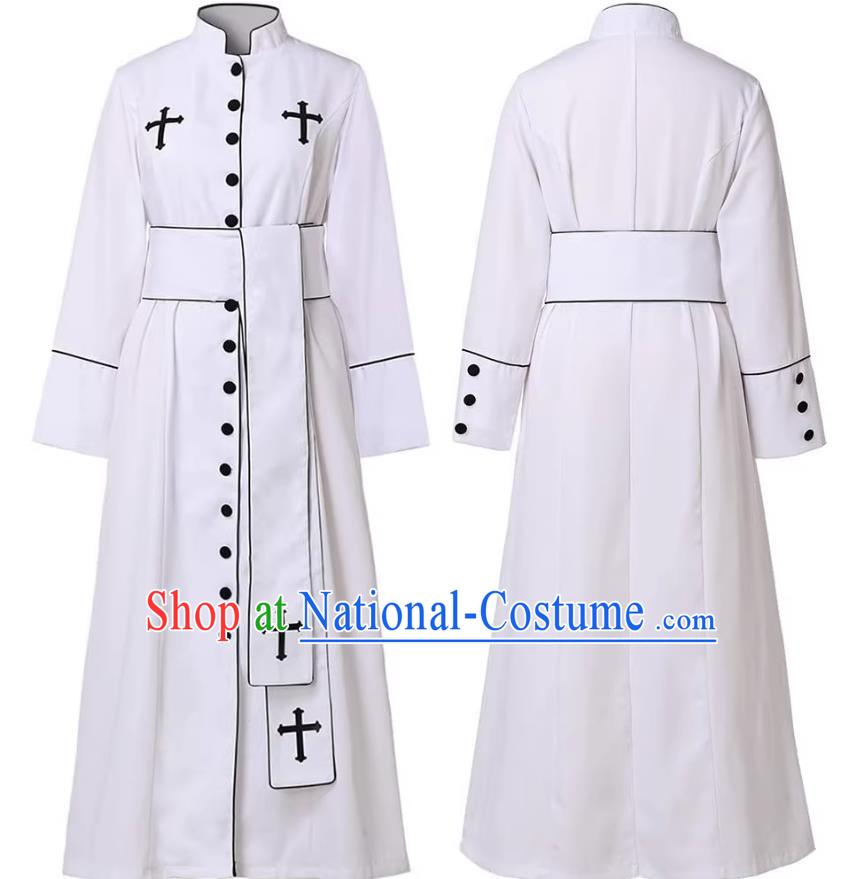 Clergy Performance Costume Stand Collar Long Sleeve Solid Color Cosplay Roman Cathedral Breasted Robe Halloween