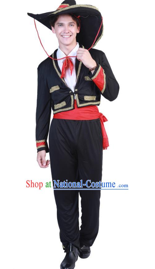 Mexican Traditional Costume Performance Costume Men Big Brim Hat Clothes Suit Day Of The Dead National Dance Props Costume