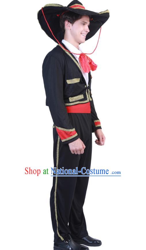 Mexican Traditional Costume Performance Costume Men Big Brim Hat Clothes Suit Day Of The Dead National Dance Props Costume