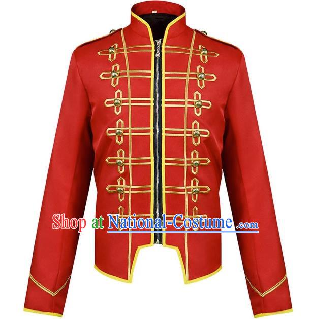 Medieval Retro Stand Collar Short Jacket Golden Embroidery Lace Military Musician Uniform Cosplay Royal Band Top