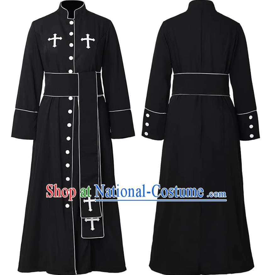 Clergy Performance Costume Stand Collar Long Sleeve Solid Color Cosplay Roman Cathedral Breasted Robe Halloween