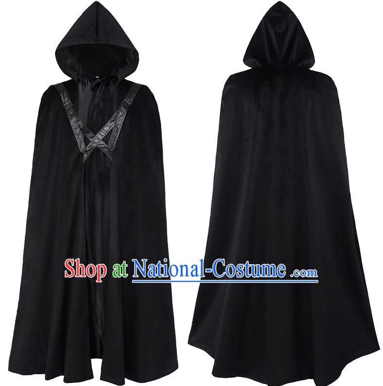 Halloween Black Arakko Costume Hooded Mysterious Witch Mage Cloak Suede Strap Chemistry Doctor Costume