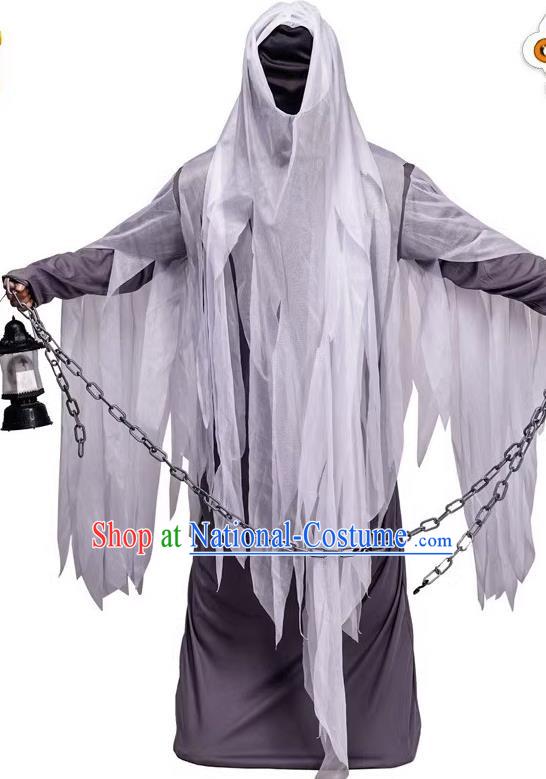 Halloween Masked Ghost Costume Adult Cosplay Horror Ghost Rag Gray Robe Haunted House Prop Costume