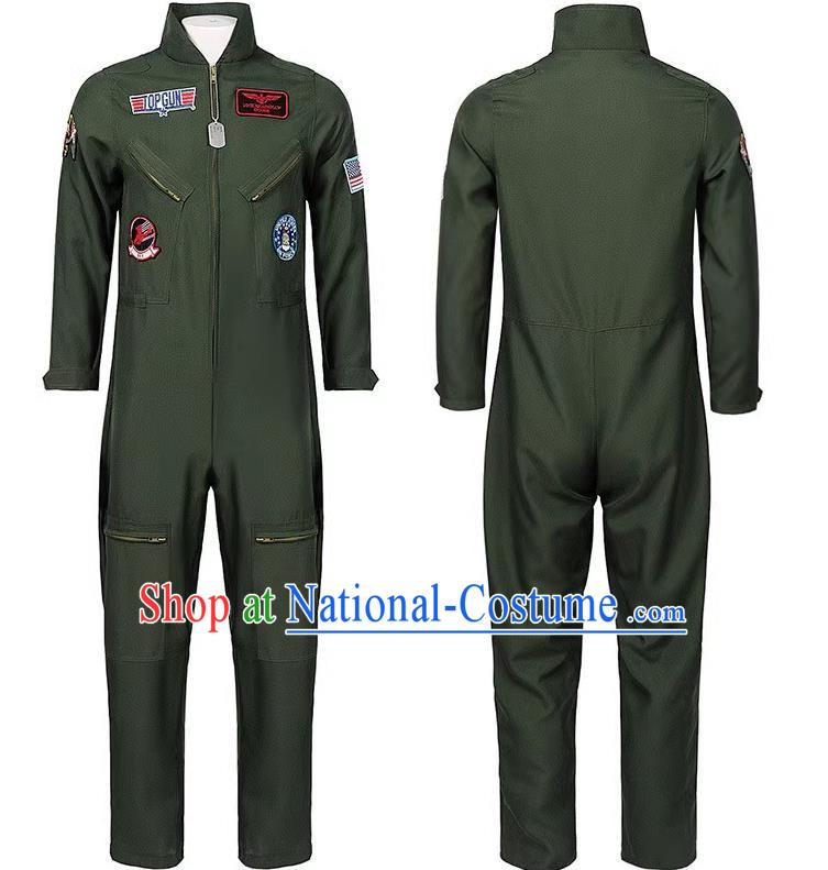 American Pilot Costume Adult Child Cosplay Top Gun TOPGUN Uniform Jumpsuit Suit Large Size