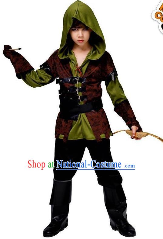 Retro Archer Costumes European Adult Children Cosplay Witcher Shadow Shooter Hooded Clothes Halloween