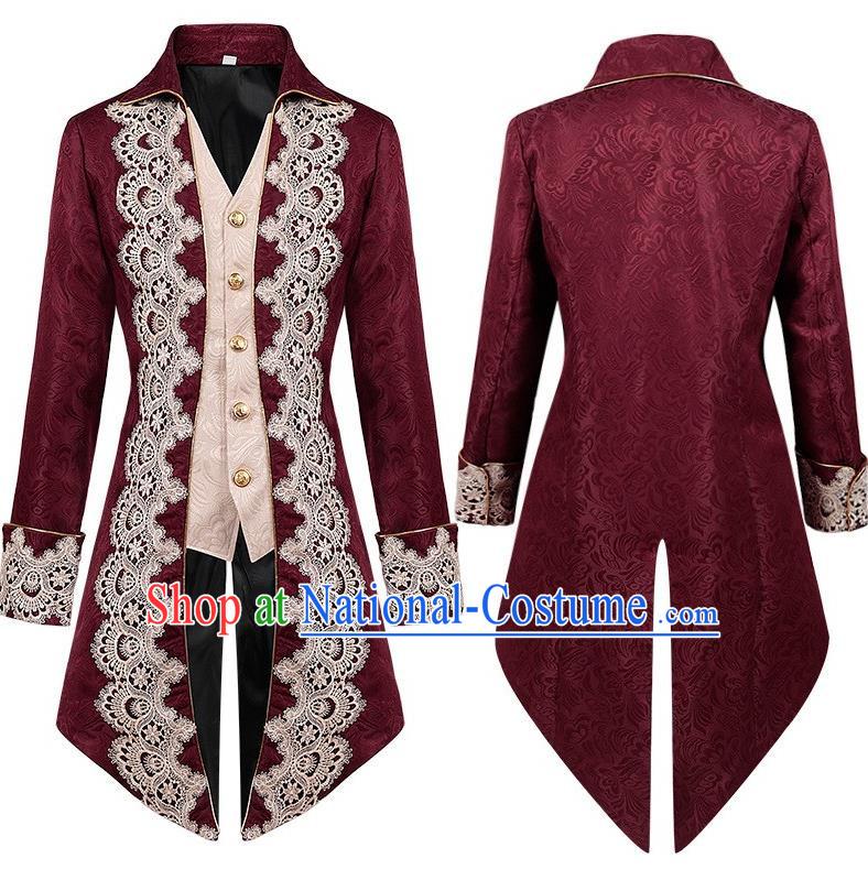 Medieval Lace Tuxedo Men Lace Embroidery Court Coat European And American Stage Play Long Costumes Large Size