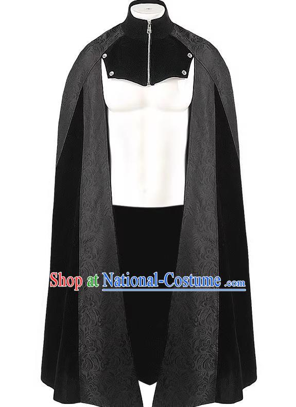 Autumn And Winter Long Cloak Black Jacquard Stand Collar Zipper Cloak Male Cosplay Steel Lord Gothic Court Costume