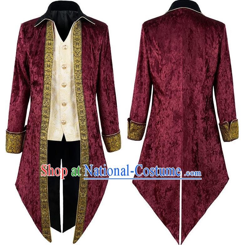 Medieval Velvet Tuxedo Long-Sleeved Ornate Embroidered Court Men Dress European And American Stage Play Costume Large Size