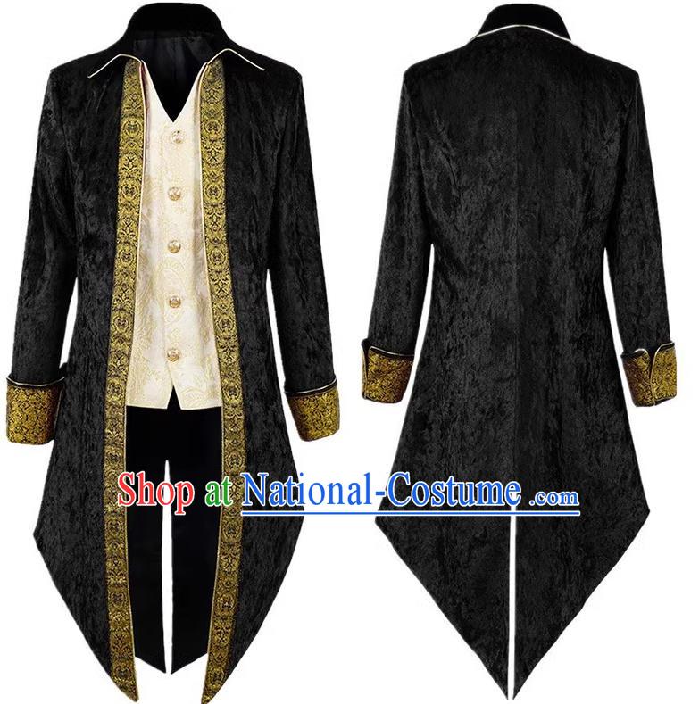 Medieval Velvet Tuxedo Long-Sleeved Ornate Embroidered Court Men Dress European And American Stage Play Costume Large Size