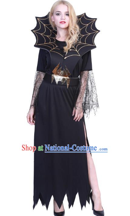 Halloween Black Spider Banshee Costume Cosplay Spider Web Witch Dress Cemetery Haunted House Script Props Costume