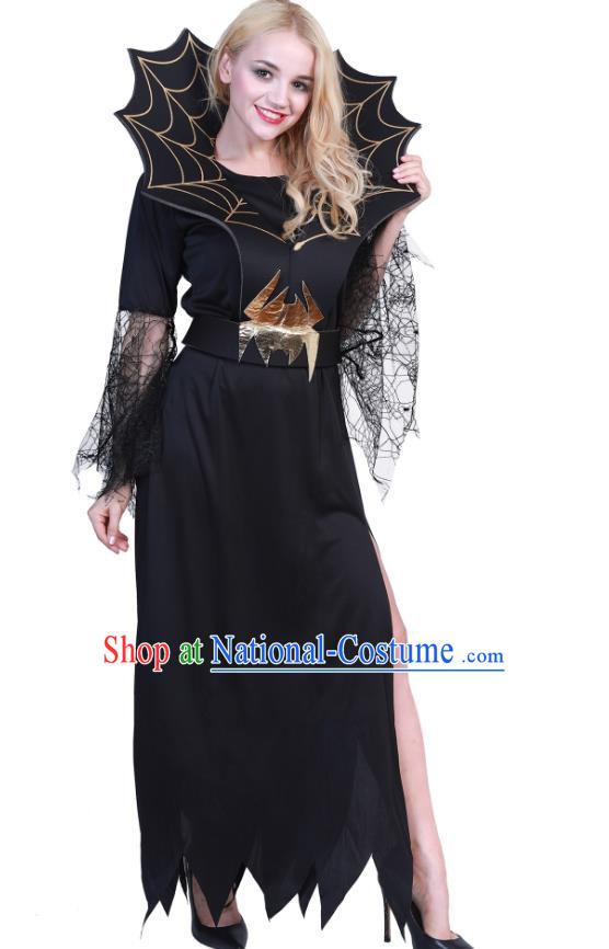 Halloween Black Spider Banshee Costume Cosplay Spider Web Witch Dress Cemetery Haunted House Script Props Costume