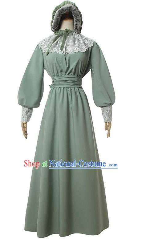 Medieval England Manor Maid Cosplay Costume Retro Gray Servant Dress Lace Edge Large Size