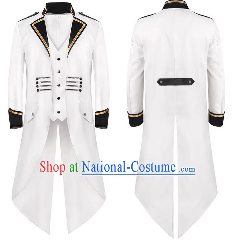 White Tuxedo Adult Medieval Retro Dress Cosplay Gentleman Uniform Stage Play Costume Large Size Jacket