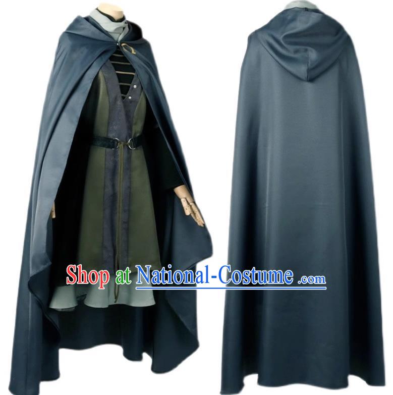 Retro Female Ranger Costume Adult Hooded Cape Cosplay Green Robe Suit