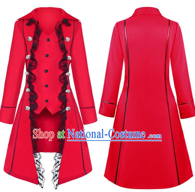 Medieval Retro Women Coat European And American Historical Drama Stage Costume Solid Color Three-Breasted Lace Edge Coat