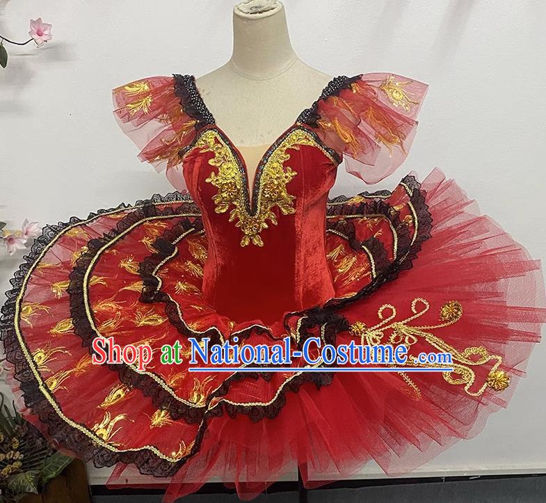 Professional Classical Ballet Performance Costume Competition Suit TUTU Gauze Skirt Practice Skirt Ballet Dance Suit Big Red