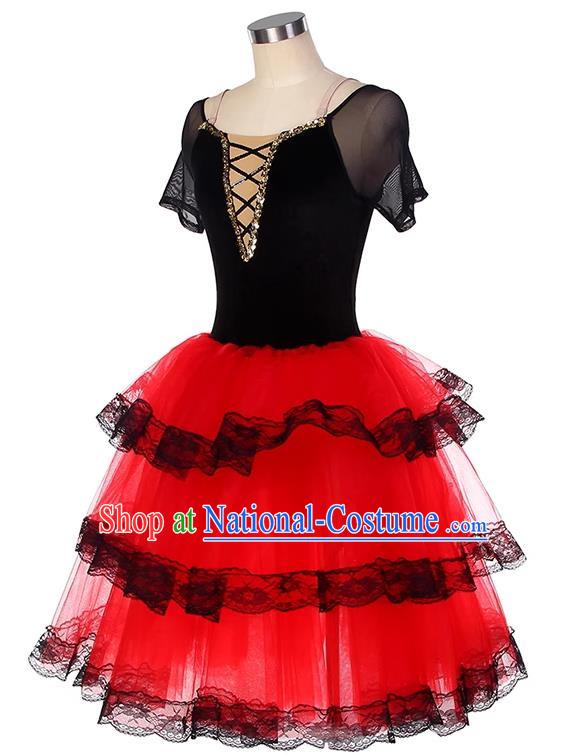 Ballet Costume Don Quixote Children Competition Professional Performance Costume Red Tutu Skirt Adult Spanish Dance Skirt