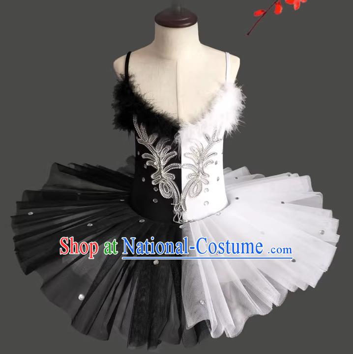 Children Little Swan Dance Sling Ballet Skirt Swan Lake Tutu Skirt Black And White Professional Ballet TUTU Skirt