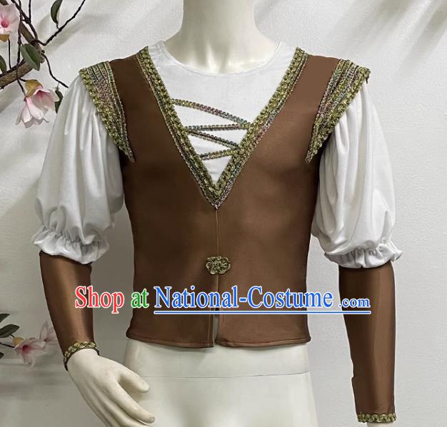 Men Prince Ballet Performance Costume Fake Two Piece Single Top Costume