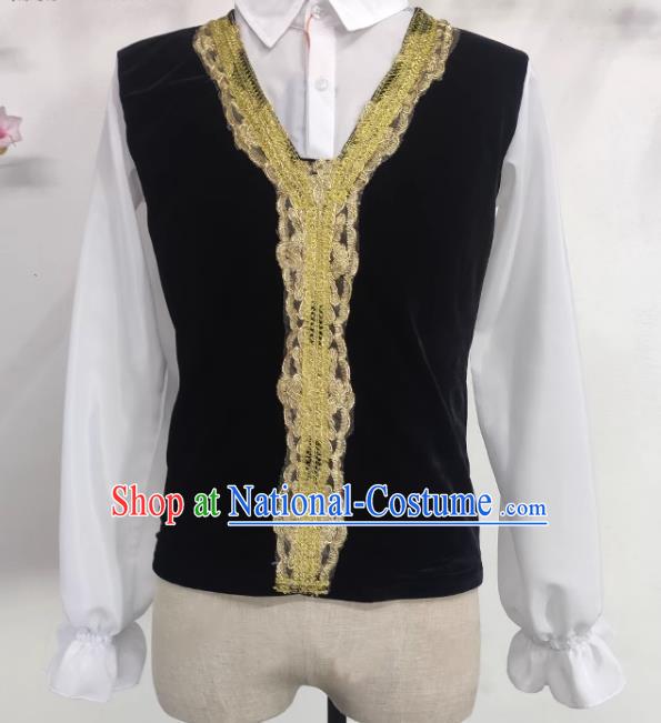 Men False Two Piece Lapel Slim Ballet Costume Top