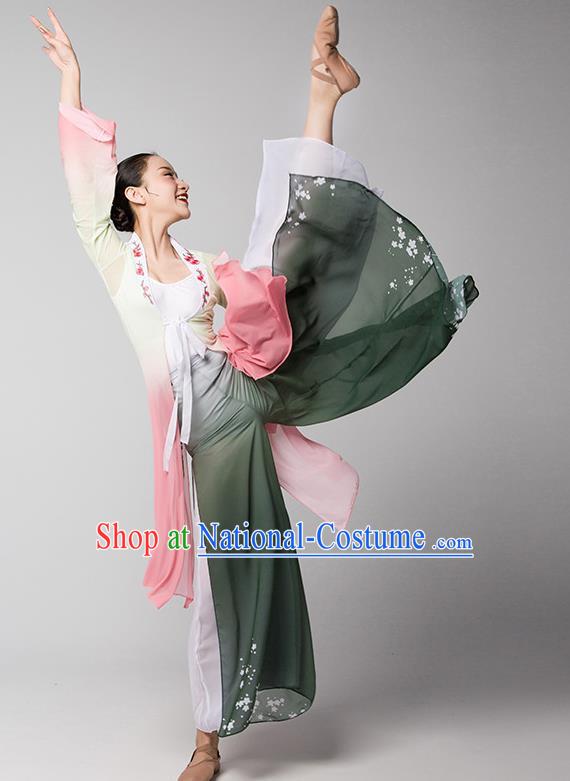 Classical Dance Chinese Dance Long Sleeved Trumpet Sleeve Dance Gauze Body Yoga Body Rhyme Practice Clothing Female