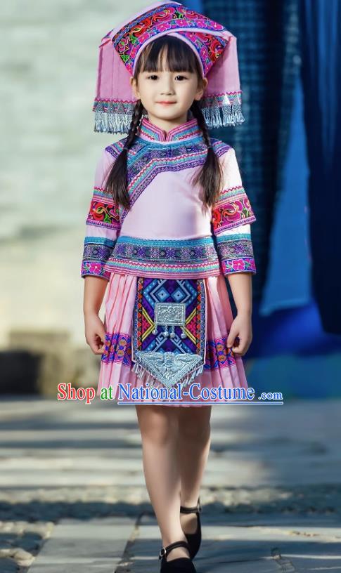 March Three Zhuang Costumes Children Ethnic Minority Costumes Girls Guangxi Children Performance Costumes