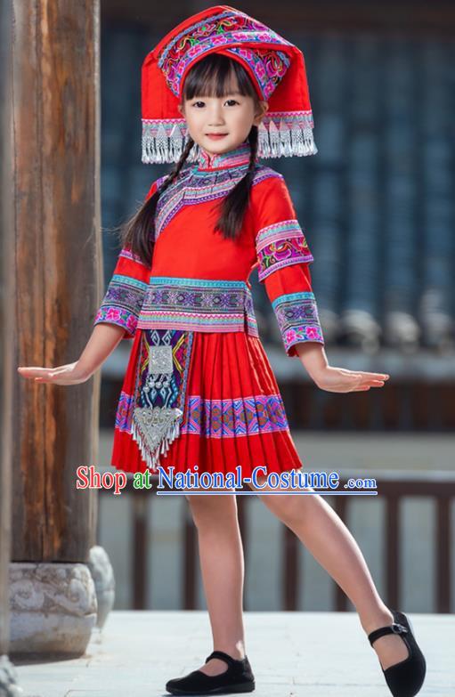 March Three Zhuang Costumes Children Ethnic Minority Costumes Girls Guangxi Children Performance Costumes