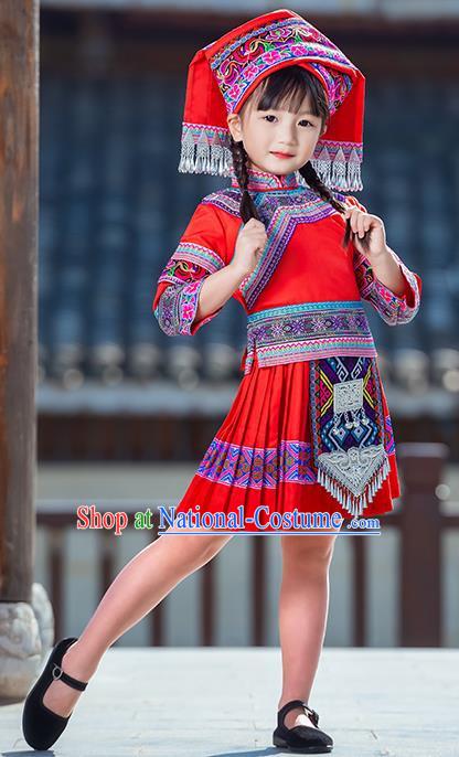 March Three Zhuang Costumes Children Ethnic Minority Costumes Girls Guangxi Children Performance Costumes