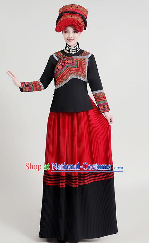 Yunnan Yi Ethnic Minority Traditional Women Dress Long Skirt Embroidery Daily Life Torch Festival Performance Costumes