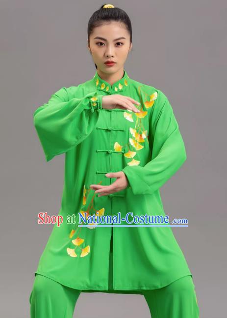 Green Embroidery Show Tai Chi Suit Team Competition Tradition