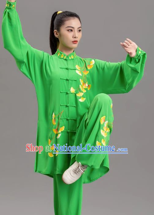 Green Embroidery Show Tai Chi Suit Team Competition Tradition