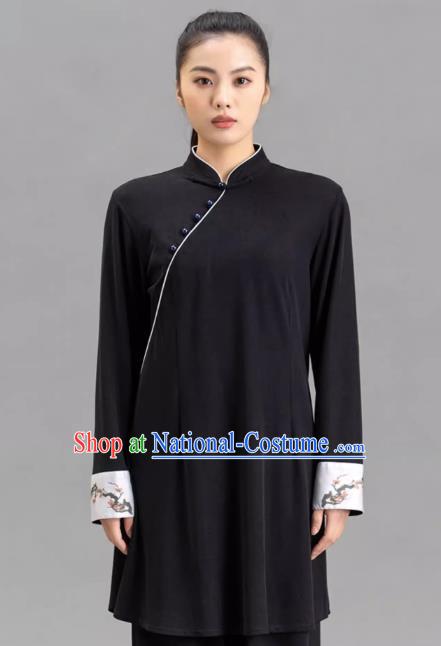 Tai Chi Clothing Slanted Lapel Black Chinese Women Performance Clothing Tai Chi Practice Clothing