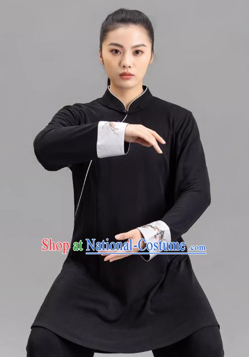 Tai Chi Clothing Slanted Lapel Black Chinese Women Performance Clothing Tai Chi Practice Clothing