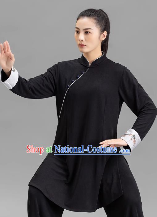 Tai Chi Clothing Slanted Lapel Black Chinese Women Performance Clothing Tai Chi Practice Clothing