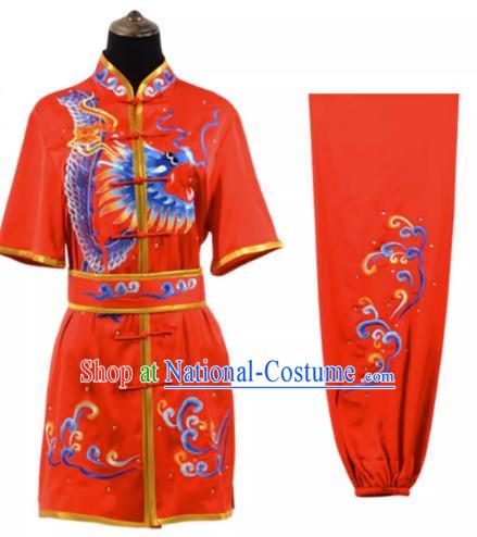 Martial Arts Performance Clothing Embroidered Dragon Martial Arts Clothing Practice Uniform Red Suit Competition Training Adult Practice Male And Female