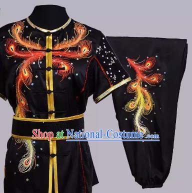 Martial Arts Clothing Performance Competitive Embroidery Sequins Phoenix Tail Imitation Silk Competition Group Custom Uniform