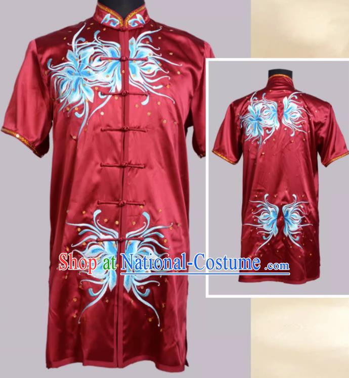 Martial Arts Clothing Deep Wine Red Sequin Embroidery Performance Clothing Adult Children High End Chinese Style