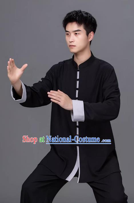 Tai Chi Clothing Pure Color Cotton Linen Practice Clothing Long Sleeved Performance Competition Suit Chinese Style Male