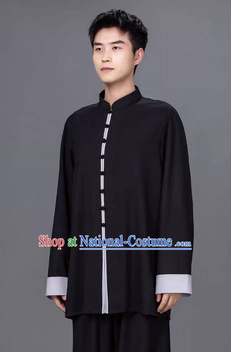 Tai Chi Clothing Pure Color Cotton Linen Practice Clothing Long Sleeved Performance Competition Suit Chinese Style Male