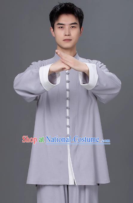 Tai Chi Clothing Cotton Linen Practice Clothing Long Sleeved Performance Clothing Tang Suit Chinese Men